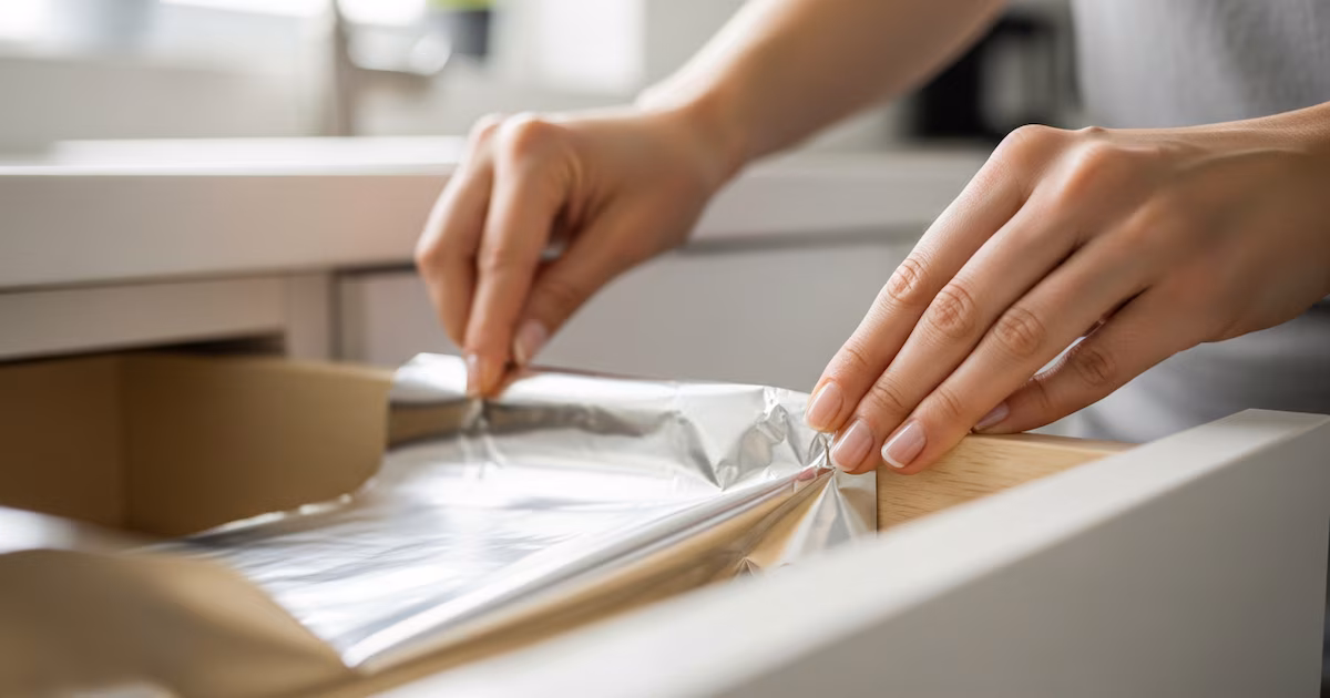 What is the purpose of putting aluminum foil in the drawers and why do they recommend it?